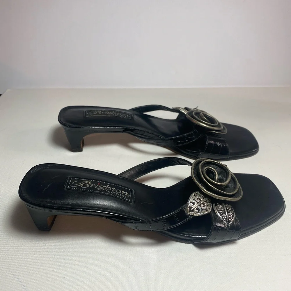 Brighton Kassie 6.5 Black Heeled Sandals with Silver Accents